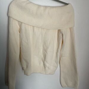 SHEIN Cream Off-the-Shoulder Sweater with Ribbed Knit